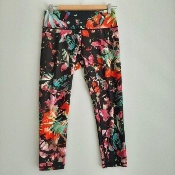 NANETTE LEPORE Splash Palm Smoothie Capri Gym / Workout Leggings Sz M Flawed - Picture 2 of 11